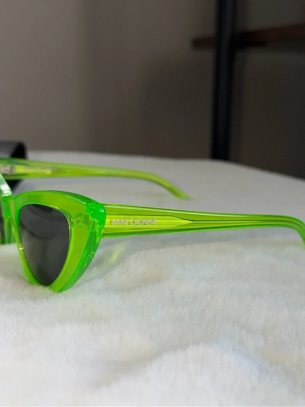 Saint Laurent Lily Translucent Lime Green Cat Eye SL213 Retro Chic Sunglasses